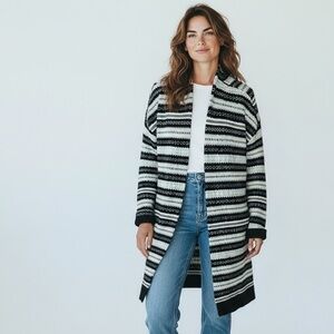 Talbots Fair Isle Open Front Long Cardigan Women’s Blue Nordic Winter Cozy XL